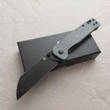 QSP Knife Penguin V2 Linerlock Denim Micarta Folding Black D2 Knife 130V2B2 picture