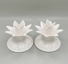 VTG Fitz & Floyd 1976 White Ceramic Lotus Flower Candle Holders Hollywood Lily picture