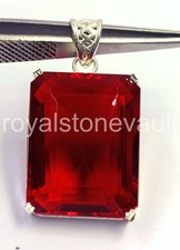 102 CT Natural Red Ruby Emerald Cut 925 Silver Pendant Free Chain IGL Gems 6LHD picture