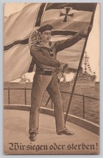 WWI German Navy Feldpost Postcard 1915 Kaiserliche Marine Sailor Warships Flag picture