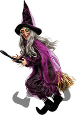 4 FT Flying Witch Halloween Decorations, Animated Hanging Witch on Broom Prop wi picture