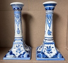 Rare the real deal Vintage Delft Style Footed Taper Pair Candlesticks A++ picture