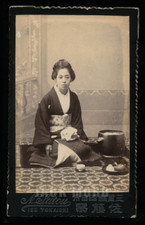 Japan Antique CDV Photo Japanese Geisha Woman Eating or Cooking / Occupational? picture