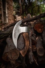 VIKING HANDMADE PIZZA CUTTER AXE WOOD HANDLE | W/ LEATHER SHEATH STAINLESS STEEL picture