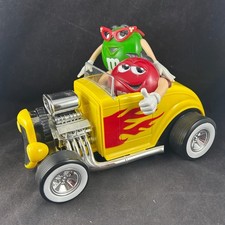 M&M'S YELLOW HOT ROD CANDY DISPENSER RED AND GREEN CHARACTERS ROADSTER CAR RARE picture