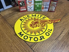 VERY NICE PORCELAIN ALEMITE MOTOR OIL SOLID METAL SIGN picture