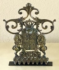 JUDAICA-OIL MENORAH-PRE 1948-(2) LIONS-(10) COMMANDMENTS-ANTIQUE picture