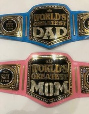 WORLD GREATEST DAD MOM WRESTLING CHAMPIONSHIP BELT ADULT SIZE BRASS/ZINC Leather picture