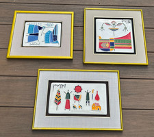 Vintage Hand Painted Fernando Llort El Salvador’s Folk Art Toro Tile Signed LOT3 picture
