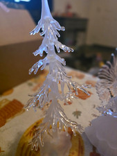 Vintage 1999 Clear White Frosted Glass/plastic Tree And Angel Figurine w/ Wings picture