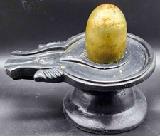 Large 30 lb Hindu Temple Shivling, Brass Lingam with Hand-Carved Stone Yoni Base picture