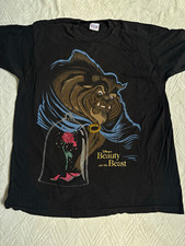 Vintage Beauty and the Beast Beast Rose Graphic Black T-Shirt OSFA picture