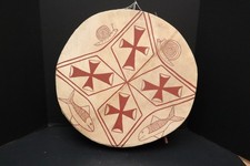 VINTAGE  NATIVE AMERICAN  BUFFALO HIDE Painted  HEALING DRUM Four Cross 20