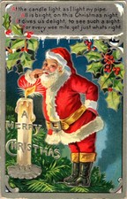 Divided-Back christmas SANTA LIGHTS HIS PIPE ON A CANDLE a/12 BK0468 picture