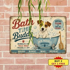 Jack Russell Terrier Dog Bubble Bath Bathroom Humor Metal Tin Sign 8x12 picture