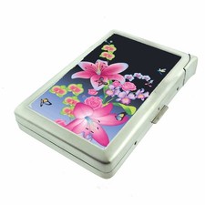Pink Lily Stargazer Butterfly Cigarette Case with Built in Lighter Metal Wallet picture