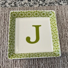 Two's Company Initial “J”  Porcelain Trinket Tray Dish 5 1/2” Square picture