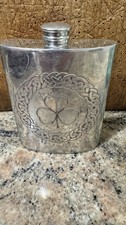VINTAGE MULLINGAR ENGLISH PEWTER CO. IRELAND CELTIC TRINITY HIP FLASK picture