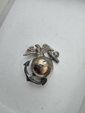 Original Pre-WWII USMC Sterling Silver Eagle, Globe, Anchor Collar Badge picture