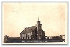 RPPC ~ Colby KS ~ Catholic Church Street view KANSAS picture