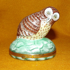 Vintage Limgoes Owl Chamart Piotet French Hand-Painted Porcelain Trinket Box picture