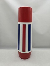 Vintage Thermo-Serv 1 Quart Red White Blue Striped Vacuum Insulated Thermos picture