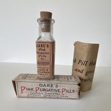 Dare’s Pink Purgative Pills Full Bottle Original Box & Brochure VTG Laxative picture