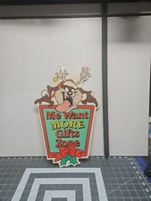 Vintage Taz Tasmanian Devil Plastic Christmas Sign Me Want More W/stake picture