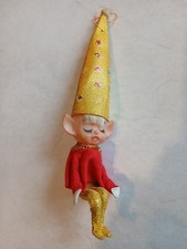 Vintage Knee Hugger Pixie Elf Christmas Ornament Japan 1950's picture