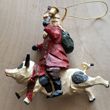 Vtg House of Hatten Christmas Ornament Santa Claus Riding Spotted Pig 1996 picture