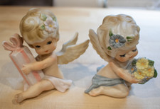 SET OF 2 Vintage May & August Birthday Cherub Angels Figurine Japan picture