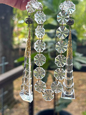 Vintage Clear Acrylic Chandelier Prism Strand w/ Spear Drops, Gold Metal Rings  picture