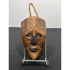 Hand Carved Wooden Passport Mask Miniature Tribal Wall Decor Brown Red 5 Inch picture