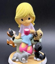 Precious Moments Figurine with Cat Mom Girl and Cats picture