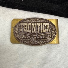 Vintage Frontier Hotel Money Clip Gold Brass Tone Las Vegas Casino Accessory picture