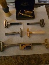 Vintage 10 Pc. Shaving Lot Gillette, Gem, Star Razors Ever Ready Brush Cedar Box picture