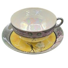 Vintage Set (4) Takito Japan Lusterware Tea Cup Saucer Cherry Blossom 1920-30s picture