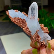 159G Rare iridescent Natural Copper + white quartz crystal mineral-symbiosis picture