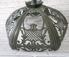 Antique 6 Panel Slag Glass Lamp Shade Metal Frame Filigree Art Nouveau Parts DIY picture
