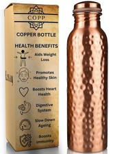 34oz Pure Copper Water Bottle - Handmade Hammered Finish - Ayurvedic Health USA picture