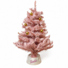 2001 Barbie Holiday Pink Sparkly Christmas Tree w/ Base 33.5
