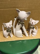 3 MCM Vintage Tilso Pink Cat Gold & Spaghetti Trim Cats Rhinestone Eyes picture