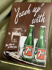 Vintage 7-up Cardboard Sign Die-cut 1946 Unused picture