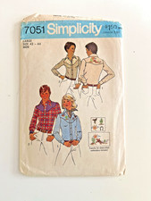 Simplicity 7051 Pattern Vintage 1975 Unisex Misses Men Western Shirt Size L picture