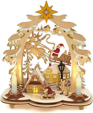 Kurt Adler Light-Up LED Wooden Village With Santa Battery-Operated, H6319 MIB picture