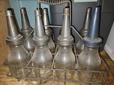 Vintage Motor Oil Glass Jars with Caddy: Master Mfg. Co. Patent 1926 picture