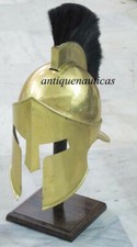 Greek Spartan Helmet Medieval Antique Finish Black Plume With Wooden Stand picture