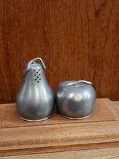Vintage Miniature Pewter Apple & Pear Salt & Pepper Shaker Set picture