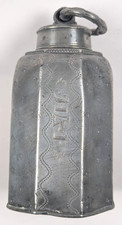 OCTAGONAL PEWTER FLASK Antique 18th C. Engraved German / Pa. Carter Collection picture
