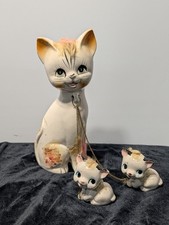 VTG Spaghetti Cat Mom & Kittens Japan 1950s MCM Ceramic Kitsch Collectible Fig picture